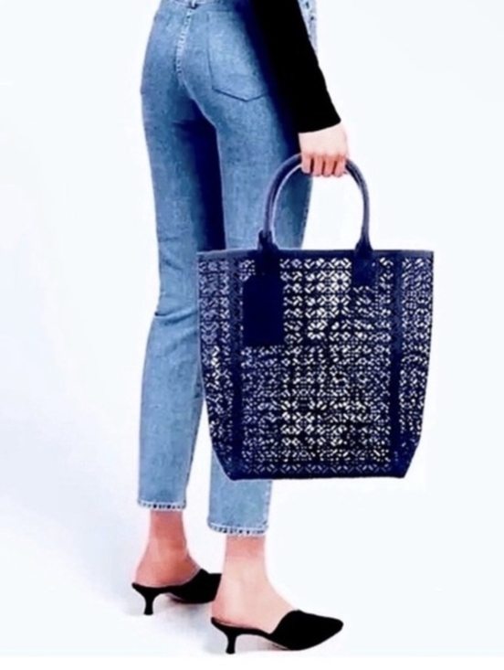 Tory Burch Handbags - Tory Burch Laser Cut Navy Blue Tote